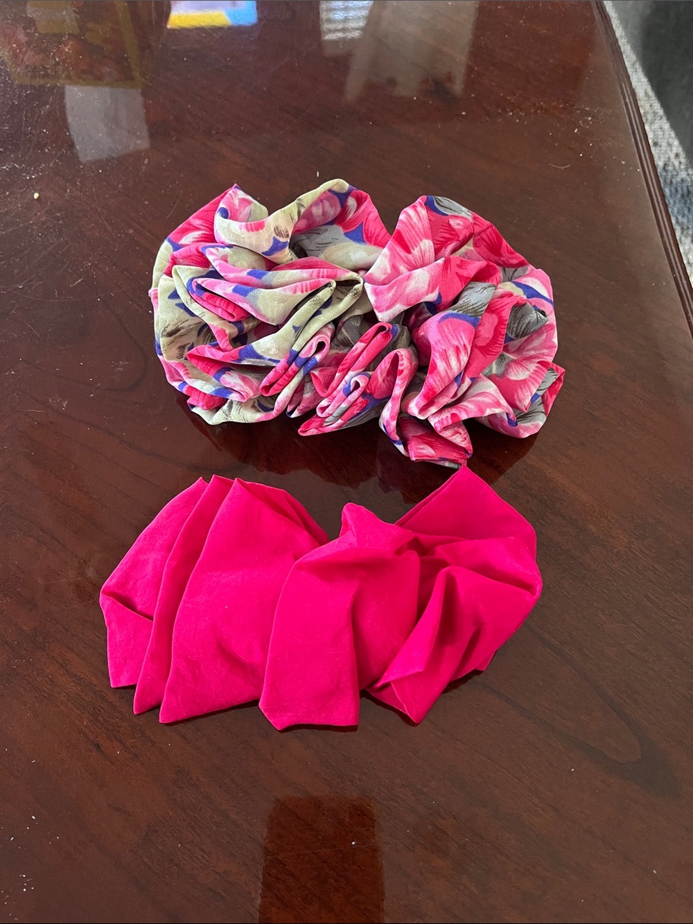 2 vintage 90s Large Pink Floral & Solid Fabric Bow Hair Barrette/clip